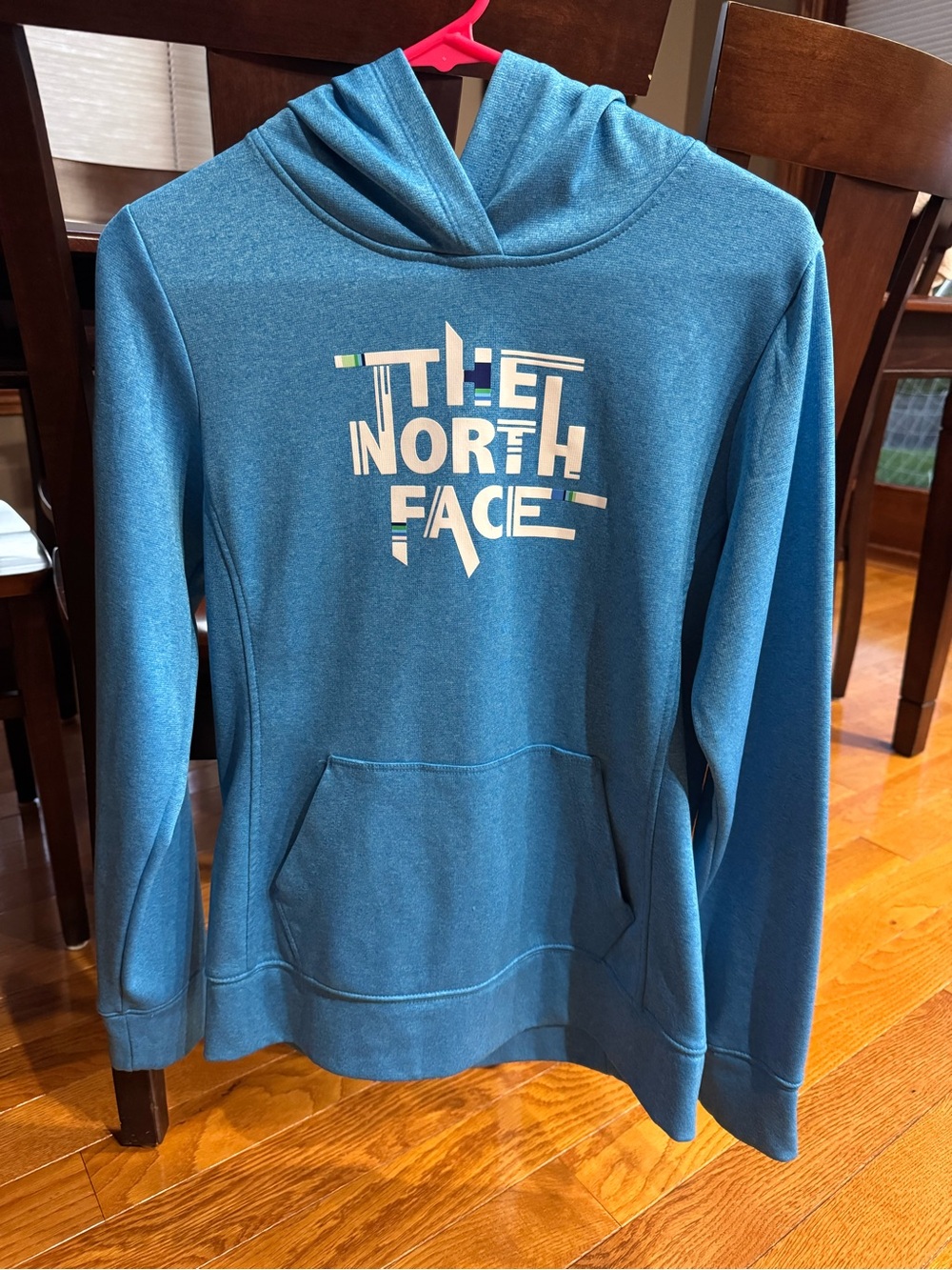 The North Face Teal Blue Pullover Hoodie with White Logo